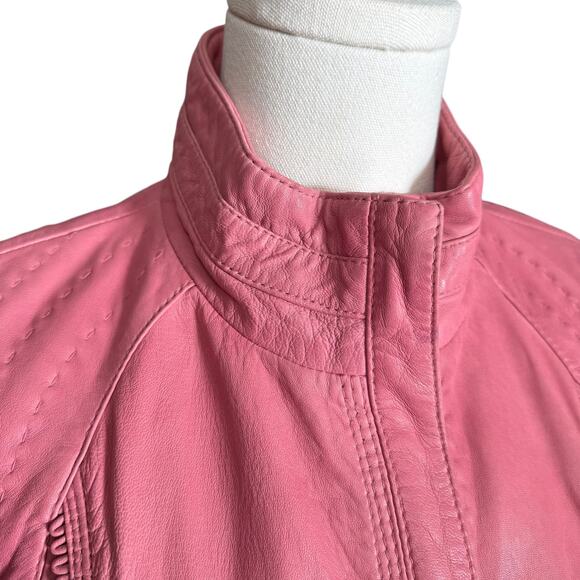 Overland Azura Washed Rose 100% Lambskin Leather Moto Jacket Size XXS Lined - Picture 2 of 13